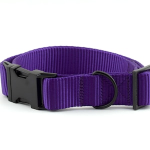 Webbing Dog Collar - Solid Dark Purple ~ Nylon Webbing Dog Collar ~ Matte Black Metal Hardware ~ Sandy Paws Collar Co