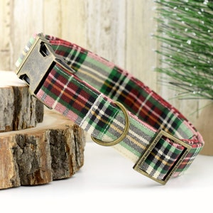 Christmas Plaid Dog Collar ~ Christmas Plaid Cotton Fabric Fashion Dog Collar ~ Antique Bronze Hardware ~ Sandy Paws Collar Co®