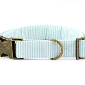 Seersucker Dog Collar - Palm Green & White ~ Sandy Paws Collar Co