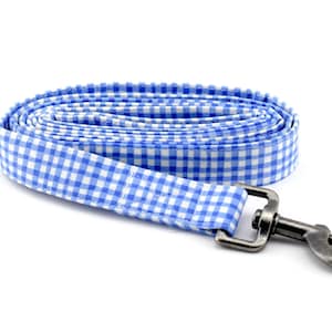 Painted Gingham Dog Leash - Periwinkle & White ~ Painted Gingham in Periwinkle Fabric Dog Leash ~ Sandy Paws Collar Co
