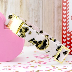 Leopard Dog Collar - Metallic Gold & Blush ~ Cotton Fabric Dog Collar ~ Animal Print Dog Collar ~ Fashion Dog Collar ~ Yellow Gold Hardware