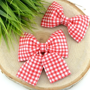 Painted Gingham Dog Collar Bow - Red & White ~ Dog Collar Bow Tie ~ Girly Dog Collar Bow ~ Slide On Dog Collar Bow ~ Sandy Paws Collar Co®