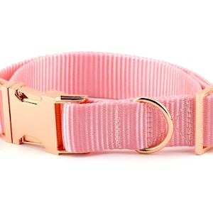 Webbing Dog Collar - Solid Light Pink ~ Solid Nylon Webbing Dog Collar ~ Rose Gold Metal Hardware ~ Sandy Paws Collar Co
