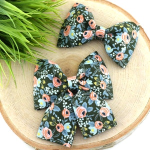 Menagerie Rosa Dog Collar Bow - Hunter ~ Floral Bow Tie ~ Girly Dog Collar Bow ~ Slide On Bow for Dog Collar ~ Sandy Paws Collar Co®