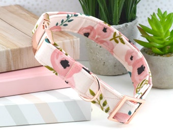 Watercolor Floral Dog Collar ~ Blush Floral Fabric Dog Collar ~ Girl Dog Collar ~ Custom Dog Collar ~ Rose Gold Hardware ~ Sandy Paws Collar