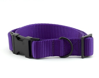 Webbing Dog Collar - Solid Dark Purple ~ Nylon Webbing Dog Collar ~ Matte Black Metal Hardware ~ Sandy Paws Collar Co