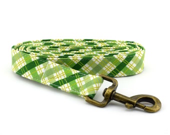 Plaid Dog Leash - Green & White ~ Plaid Cotton Dog Leash ~ Fashion Dog Leash ~ Antique Bronze Hardware ~ Sandy Paws Collar Co