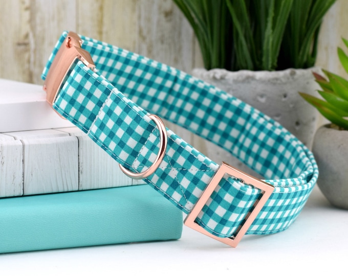 Painted Gingham Dog Collar Periwinkle & White Fabric Dog Etsy