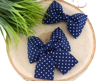 Polka Dot Dog Collar Bow - Navy & White ~ Swiss Dot Dog Collar Bow Tie ~ Girly Dog Bow ~ Slide On Bow for Dog Collar ~ Sandy Paws Collar Co®