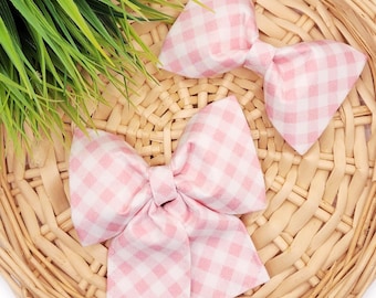 Gingham Dog Collar Bow - Pink ~ Pink Gingham Dog Bow Tie ~ Girly Dog Collar Bow ~ Slide On Collar Bow ~ Sandy Paws Collar Co®