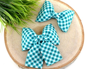 Gingham Dog Collar Bow - Marine Blue ~ Gingham Bow Tie ~ Girly Dog Collar Bow ~ Slide On Bow for Dog Collar ~ Sandy Paws Collar Co®