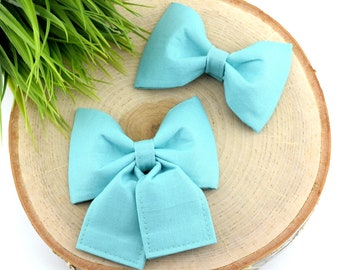 Solid Caribbean Blue Dog Collar Bow ~ Solid Dog Collar Bow Tie ~ Girly Dog Collar Bow ~ Slide On Bow for Collar ~ Sandy Paws Collar Co®