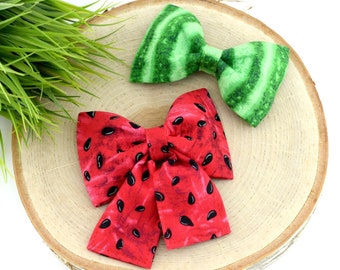 Watermelon Dog Collar Bow ~ Summer Dog Collar Bow Tie ~ Girly Dog Collar Bow ~ Slide On Bow for Dog Collar ~ Sandy Paws Collar Co