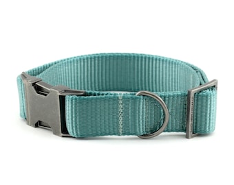 Webbing Dog Collar - Solid Teal ~ Solid Nylon Webbing Dog Collar ~ Antique Silver Metal Hardware ~ Sandy Paws Collar Co