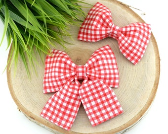 Painted Gingham Dog Collar Bow - Red & White ~ Dog Collar Bow Tie ~ Girly Dog Collar Bow ~ Slide On Dog Collar Bow ~ Sandy Paws Collar Co®