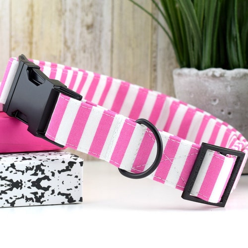 Striped Dog Collar Black & White Striped Cotton Fabric Dog Etsy