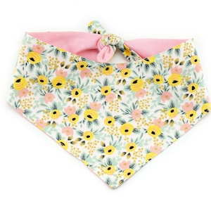 Primavera Rosa Tie-On Dog Bandana - Cream ~ Reversible Floral Dog Bandana ~ Rifle Paper Co ~ Custom Dog Bandana ~ Sandy Paws Collar Co®