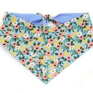 Garden Party Tie-On Dog Bandana - Chambray ~ Reversible Floral Dog Bandana ~ Rifle Paper Co ~ Custom Dog Bandana ~ Sandy Paws Collar Co®