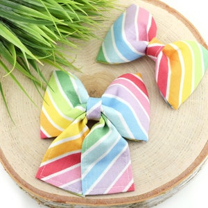 Rainbow Stripe Dog Collar Bow ~ Summer Bow Tie ~ Girly Dog Collar Bow ~ Slide On Bow for Dog Collar ~ Sandy Paws Collar Co®