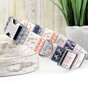 Woodland Creatures Dog Collar ~ Spring Cotton Fabric Dog Collar ~ Fashion Dog Collar ~ Antique Silver Metal Hardware ~ Sandy Paws Collar Co
