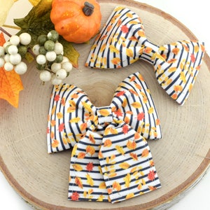 Striped Leaf Dog Collar Bow ~ Fall Bow Tie ~ Girly Dog Collar Bow ~ Slide On Bow for Dog Collar ~ Sandy Paws Collar Co®