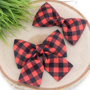 Buffalo Plaid Dog Collar Bow ~ Christmas Dog Collar Bow Tie ~ Girly Dog Collar Bow ~ Slide On Bow for Dog Collar ~ Sandy Paws Collar Co®