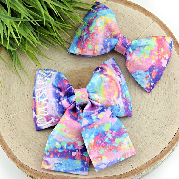 Paint Splatter Dog Collar Bow ~ Rainbow Paint Splatter Bow Tie ~ Girly Dog Collar Bow ~ Slide On Bow for Dog Collar ~ Sandy Paws Collar Co®