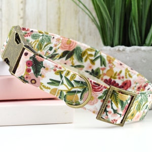 Mauve Floral Dog Collar ~ Garden Party Petite Rose ~ Cotton Fabric Dog Collar ~ Fashion Dog Collar ~ Antique Bronze ~ Sandy Paws Collar Co®