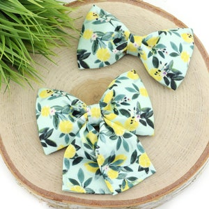 Mint Lemonade Dog Collar Bow ~ Lemon Dog Bow Tie ~ Citrus Girly Collar Bow ~ Slide On Bow for Dog Collar ~ Sandy Paws Collar Co®