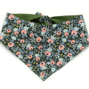 Menagerie Rosa Tie-On Dog Bandana - Hunter ~ Reversible Floral Dog Bandana ~ Rifle Paper Co ~ Custom Dog Bandana ~ Sandy Paws Collar Co®