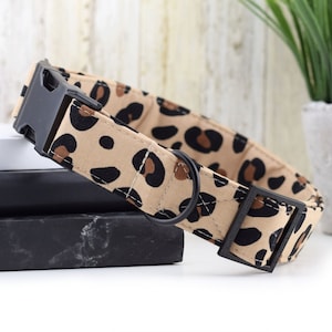 Spotted Leopard Dog Collar - Brown ~ Fashion Dog Collar ~ Fabric Dog Collar ~ Matte Black Hardware ~ Sandy Paws Collar Co