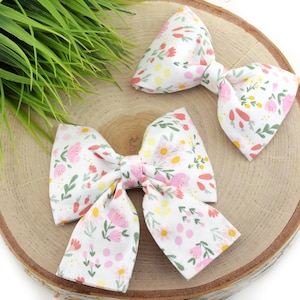 Easter Floral Dog Collar Bow - White ~ Easter Dog Collar Bow Tie ~ Girly Collar Bow ~ Slide On Bow for Dog Collar ~ Sandy Paws Collar Co®