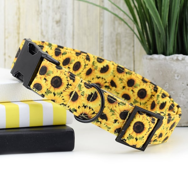 Sunflower Dog Collar ~ Fall Floral Fashion Dog Collar ~ Fabric Dog Collar ~ Matte Black Metal Hardware ~ Sandy Paws Collar Co®