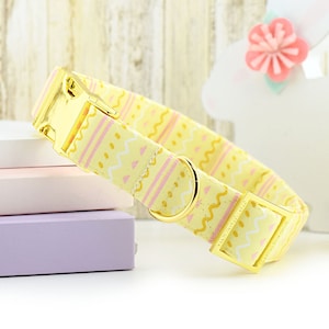 Easter Egg Hunt Dog Collar - Yellow ~ Easter Print Cotton Fabric Dog Collar ~ Yellow Gold Hardware ~ Sandy Paws Collar Co