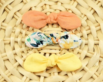 Hibiscus Print Knot Hair Bows - Peach ~ Baby Hair Bows~ Dog Hair Accessories ~ Dog Hair Clip ~ Baby Hair Accessories ~ Sandy Paws Collar Co®