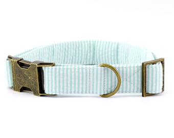 Seersucker Dog Collar - Palm Green & White ~ Sandy Paws Collar Co