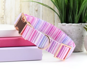 Ombre Stripe Dog Collar - Pink ~ Stripe Fabric Dog Collar ~ Cute Dog Collar ~ Girl Dog Collar ~ Rose Gold Hardware ~ Sandy Paws Collar Co®