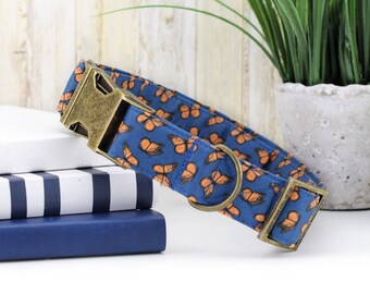 Butterfly Dog Collar - Monarch ~ Summer Fashion Dog Collar ~ Fabric Dog Collar ~ Antique Bronze Metal Hardware ~ Sandy Paws Collar Co®