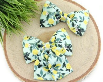 Mint Lemonade Dog Collar Bow ~ Lemon Dog Bow Tie ~ Citrus Girly Collar Bow ~ Slide On Bow for Dog Collar ~ Sandy Paws Collar Co®