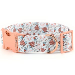 Stars & Stripes Dog Collar ~ 4th of July Fabric Dog Collar ~ Patriotic Fashion Dog Collar ~ Rose Gold Hardware ~ Sandy Paws Collar Co®