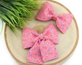 Sprinkles Dog Collar Bow - Pink ~ Birthday Bow Tie ~ Girly Dog Collar Bow ~ Slide On Bow for Dog Collar ~ Sandy Paws Collar Co®