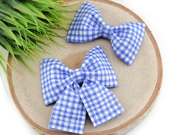Painted Gingham Dog Collar Bow - Periwinkle & White ~ Collar Bow ~ Girly Dog Collar Bow ~ Slide On Bow for Dog Collar ~ Sandy Paws Collar Co