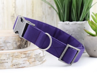 Solid Dark Purple Dog Collar ~ Solid Fashion Dog Collar ~ Fabric Dog Collar ~ Antique Silver Metal Hardware ~ Sandy Paws Collar Co