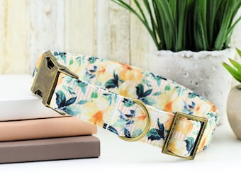 Hibiscus Dog Collar - Peach ~ Tropical Floral Fashion Dog Collar ~ Summer Fabric Collar ~ Antique Bronze Hardware ~ Sandy Paws Collar Co®