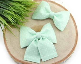 Polka Dot Dog Collar Bow - Mint & White ~ Polka Dot Bow Tie ~ Girly Dog Collar Bow ~ Slide On Bow for Dog Collar ~ Sandy Paws Collar Co®