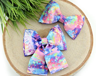 Paint Splatter Dog Collar Bow ~ Rainbow Paint Splatter Bow Tie ~ Girly Dog Collar Bow ~ Slide On Bow for Dog Collar ~ Sandy Paws Collar Co®