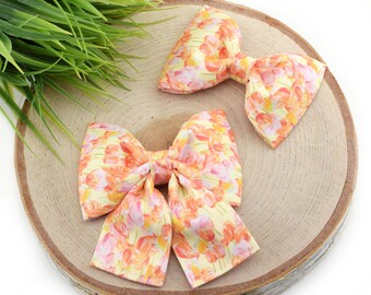 Sunset Tulips Dog Collar Bow ~ Spring Floral Dog Collar Bow Tie ~ Girly Collar Bow ~ Slide On Bow for Dog Collar ~ Sandy Paws Collar Co®