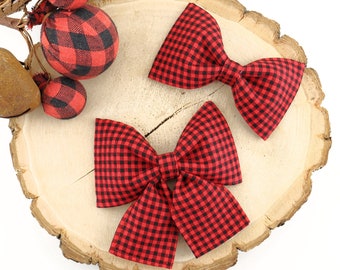 Mini Buffalo Plaid Dog Collar Bow ~ Christmas Dog Collar Bow Tie ~Girly Dog Collar Bow ~ Slide On Bow for Dog Collar ~ Sandy Paws Collar Co®