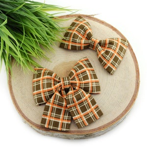 Autumn Plaid Dog Collar Bow - Brown ~ Fall Dog Collar Bow Tie ~ Girly Collar Bow ~ Slide On Bow for Dog Collar ~ Sandy Paws Collar Co®