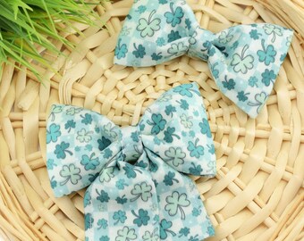Checked Shamrock Dog Collar Bow ~ St Patrick's Shamrock Dog Bow Tie ~ Girly Dog Bow ~ Slide On Bow for Dog Collar ~ Sandy Paws Collar Co®